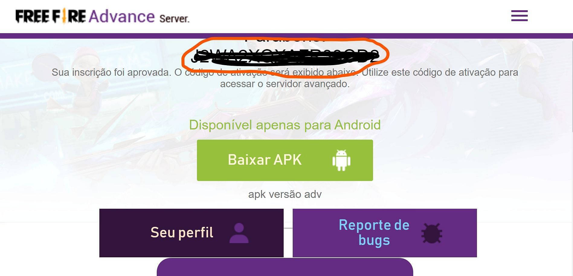 The Activation Code allows access to the Advance Server (Image via Garena)